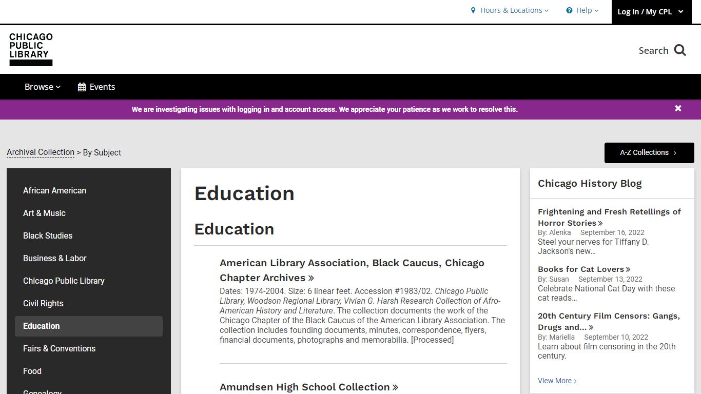 Education | Archival Collections | Chicago Public Library