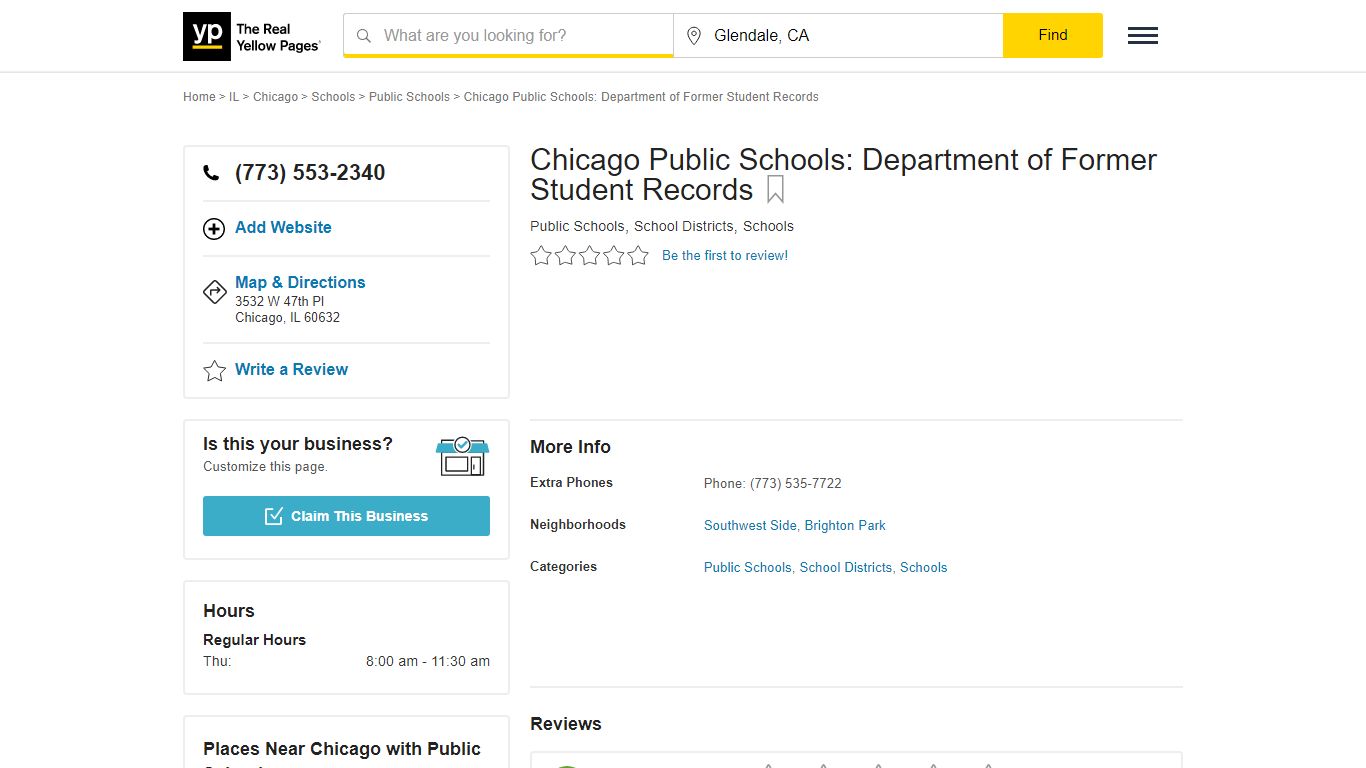 Chicago Public Schools: Department of Former Student Records - YP.com